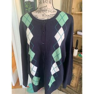 Croft & Barrow Women's Navy and Green Cardigan